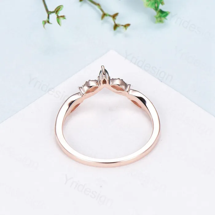 PENFINE Rings Pear Shaped And Marquise Moss Agate Wedding Band 14K Rose Gold Snowdrift Green Agate Stacking Wedding Ring Matching band Anniversary gift PENFINE Rings Pear Shaped And Marquise Moss Agate Wedding Band 14K Rose Gold Snowdrift Green Agate Stacking Wedding Ring Matching band Anniversary gift