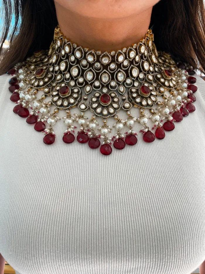 PRERTO ECOMMERCE PRIVATE LIMITED Necklaces Jorhat Ruby Emerald Pearl Kundan Necklace Set Necklace Earrings Mang Tika PRERTO ECOMMERCE PRIVATE LIMITED Necklaces Jorhat Ruby Emerald Pearl Kundan Necklace Set Necklace Earrings Mang Tika