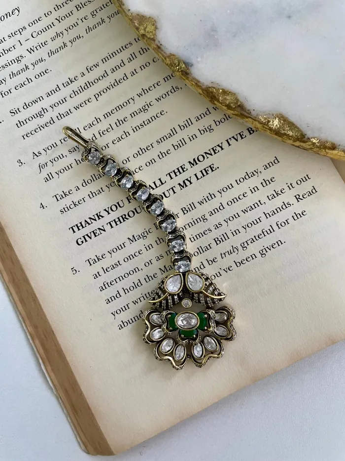 PRERTO ECOMMERCE PRIVATE LIMITED Necklaces Laiba Emerald Polki Kundan Semi Floret Statement Necklace set Necklace Earrings Mang Tika