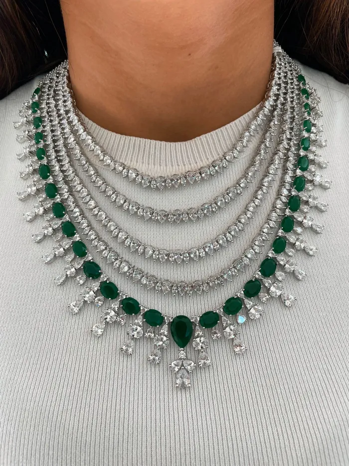 Rewari 5 Layer Dimonte Emerald Lines Necklace Set PRERTO ECOMMERCE PRIVATE LIMITED Necklaces Rewari 5 Layer Dimonte Emerald Lines Necklace Set PRERTO ECOMMERCE PRIVATE LIMITED Necklaces