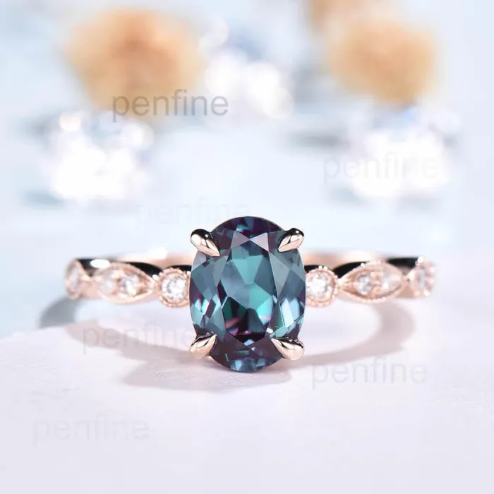 Rings Art Deco Alexandrite Tiara Diamond Engagement Ring PENFINE