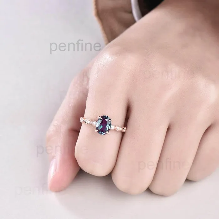 Rings Art Deco Alexandrite Tiara Diamond Engagement Ring PENFINE