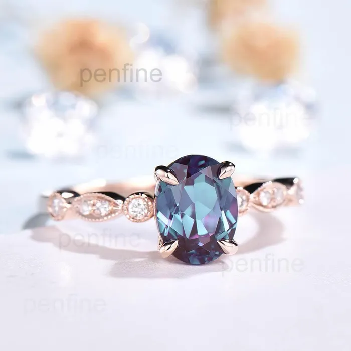 Rings Art Deco Alexandrite Tiara Diamond Engagement Ring PENFINE