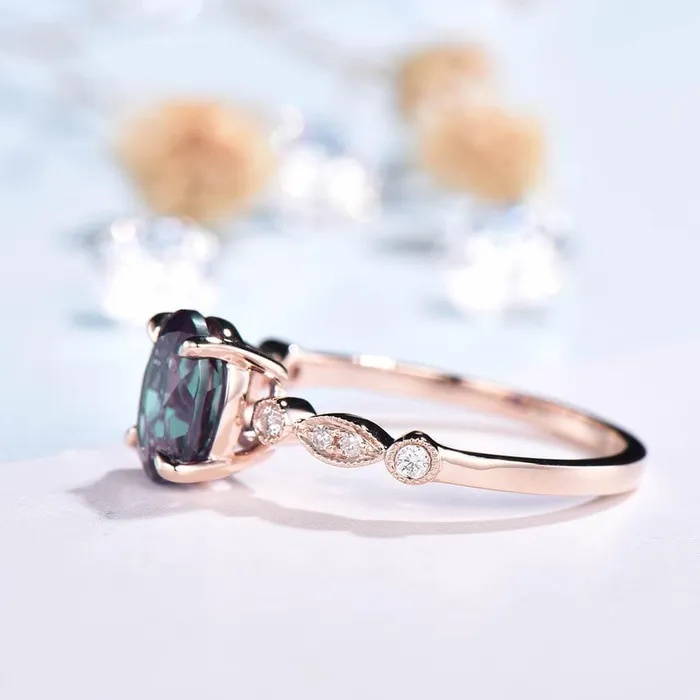 Rings Art Deco Alexandrite Tiara Diamond Engagement Ring PENFINE