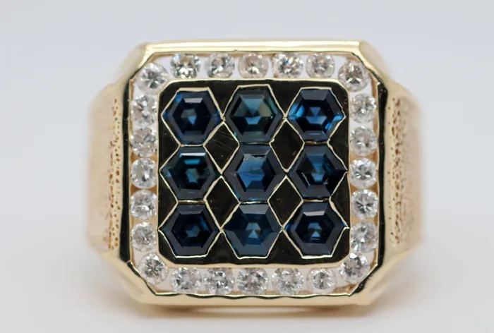 Rings FULLERS PURCHASE FROM PUBLIC Estate Gents 14KY 150 Cttw Sapphire and Diamond Ring