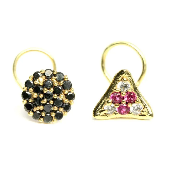 Rings Karizma Jewels 2pc Set Gold Plated Triangle Cute Flower Women Nose Stud CZ Twisted nose ring