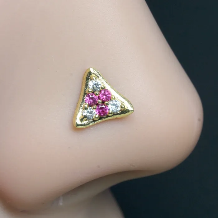 Rings Karizma Jewels 2pc Set Gold Plated Triangle Cute Flower Women Nose Stud CZ Twisted nose ring