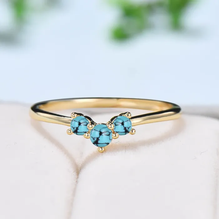 Rings PENFINE Dainty Turquoise wedding band three stone stacking ring minimalist turquoise wedding ring for women anniversary gift promise band for wife Rings PENFINE Dainty Turquoise wedding band three stone stacking ring minimalist turquoise wedding ring for women anniversary gift promise band for wife
