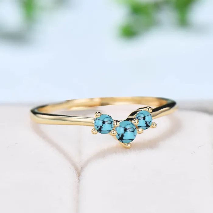 Rings PENFINE Dainty Turquoise wedding band three stone stacking ring minimalist turquoise wedding ring for women anniversary gift promise band for wife Rings PENFINE Dainty Turquoise wedding band three stone stacking ring minimalist turquoise wedding ring for women anniversary gift promise band for wife