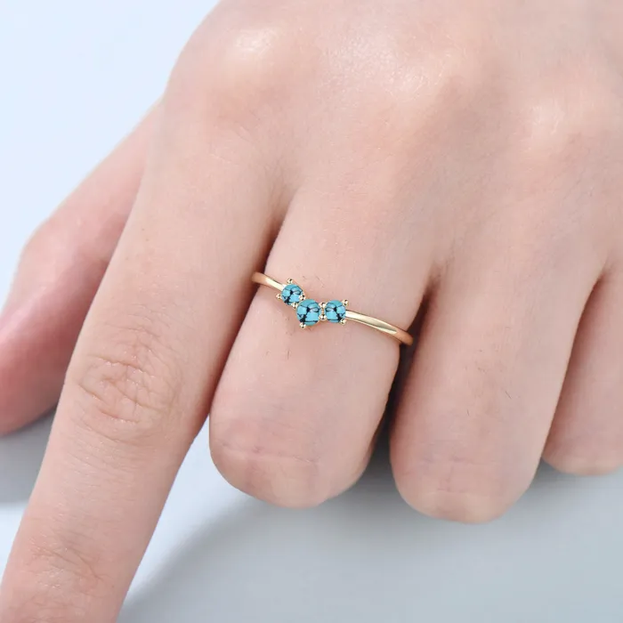 Rings PENFINE Dainty Turquoise wedding band three stone stacking ring minimalist turquoise wedding ring for women anniversary gift promise band for wife Rings PENFINE Dainty Turquoise wedding band three stone stacking ring minimalist turquoise wedding ring for women anniversary gift promise band for wife