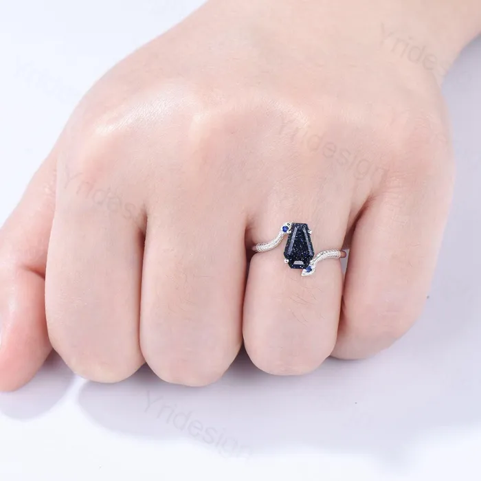 Rings PENFINE Unique Snake blue sandstone engagement ring coldblooded coffin shaped galaxy star three stone wedding ring women anniversary promise gift Rings PENFINE Unique Snake blue sandstone engagement ring coldblooded coffin shaped galaxy star three stone wedding ring women anniversary promise gift