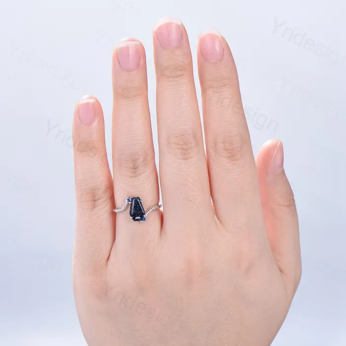 Rings PENFINE Unique Snake blue sandstone engagement ring coldblooded coffin shaped galaxy star three stone wedding ring women anniversary promise gift Rings PENFINE Unique Snake blue sandstone engagement ring coldblooded coffin shaped galaxy star three stone wedding ring women anniversary promise gift
