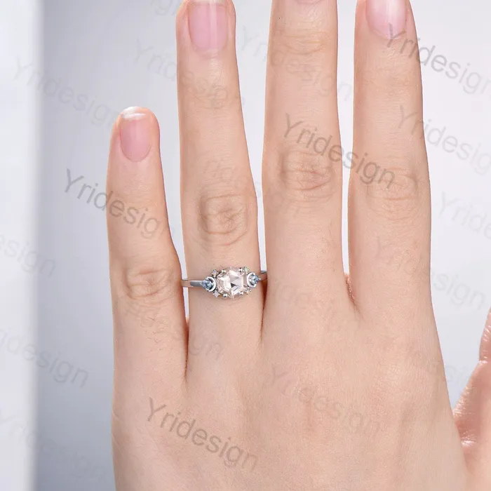 Rings PENFINE Vintage Hexagon Pink Morganite Ring Unique Nature Inspired Morganite Moon Engagement Ring Alternative Alexandrite Opal Wedding Ring Women Rings PENFINE Vintage Hexagon Pink Morganite Ring Unique Nature Inspired Morganite Moon Engagement Ring Alternative Alexandrite Opal Wedding Ring Women