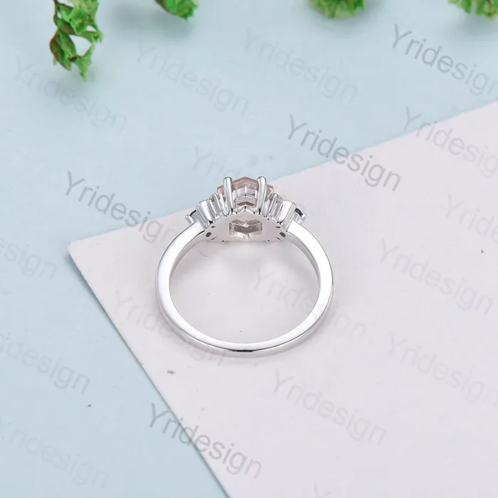 Rings PENFINE Vintage Hexagon Pink Morganite Ring Unique Nature Inspired Morganite Moon Engagement Ring Alternative Alexandrite Opal Wedding Ring Women Rings PENFINE Vintage Hexagon Pink Morganite Ring Unique Nature Inspired Morganite Moon Engagement Ring Alternative Alexandrite Opal Wedding Ring Women