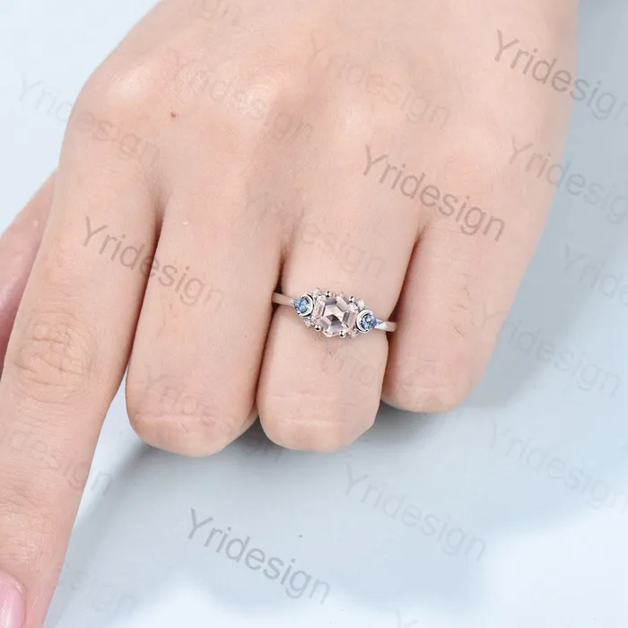 Rings PENFINE Vintage Hexagon Pink Morganite Ring Unique Nature Inspired Morganite Moon Engagement Ring Alternative Alexandrite Opal Wedding Ring Women Rings PENFINE Vintage Hexagon Pink Morganite Ring Unique Nature Inspired Morganite Moon Engagement Ring Alternative Alexandrite Opal Wedding Ring Women