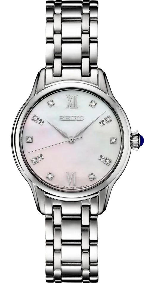 SEIKO TIME Ladies Seiko Stainless Steel Mother of Pearl Dial Diamond Marker Watch Necklaces SEIKO TIME Ladies Seiko Stainless Steel Mother of Pearl Dial Diamond Marker Watch Necklaces