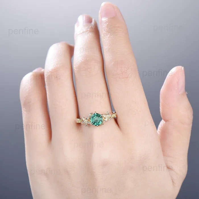 Vintage Green Sapphire Ring Elegant Floral Teal Sapphire Engagement Ring Leaf Marquise Peridot Wedding Women Natural inspired Promise Ring PENFINE Rings Vintage Green Sapphire Ring Elegant Floral Teal Sapphire Engagement Ring Leaf Marquise Peridot Wedding Women Natural inspired Promise Ring PENFINE Rings