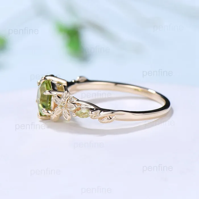 Vintage Green Sapphire Ring Elegant Floral Teal Sapphire Engagement Ring Leaf Marquise Peridot Wedding Women Natural inspired Promise Ring PENFINE Rings Vintage Green Sapphire Ring Elegant Floral Teal Sapphire Engagement Ring Leaf Marquise Peridot Wedding Women Natural inspired Promise Ring PENFINE Rings