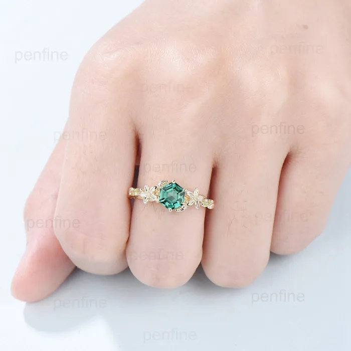 Vintage Green Sapphire Ring Elegant Floral Teal Sapphire Engagement Ring Leaf Marquise Peridot Wedding Women Natural inspired Promise Ring PENFINE Rings Vintage Green Sapphire Ring Elegant Floral Teal Sapphire Engagement Ring Leaf Marquise Peridot Wedding Women Natural inspired Promise Ring PENFINE Rings