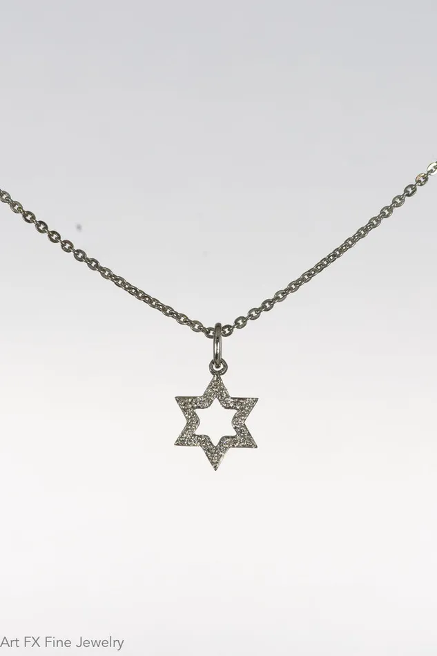 14k White Gold and Diamond Star of David Pendant Ancora Necklaces