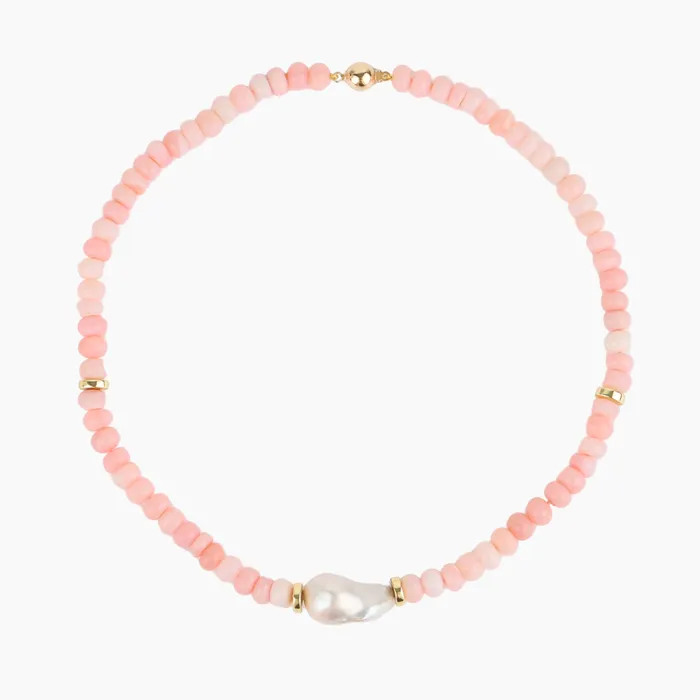 misha hawaii Pink Opal White Flameball Pearl Necklace Necklaces