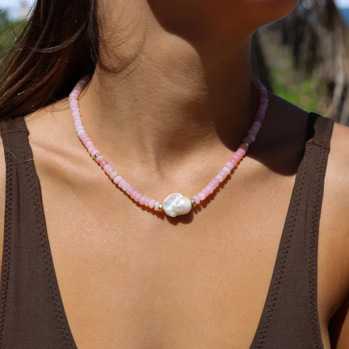 misha hawaii Pink Opal White Flameball Pearl Necklace Necklaces misha hawaii Pink Opal White Flameball Pearl Necklace Necklaces