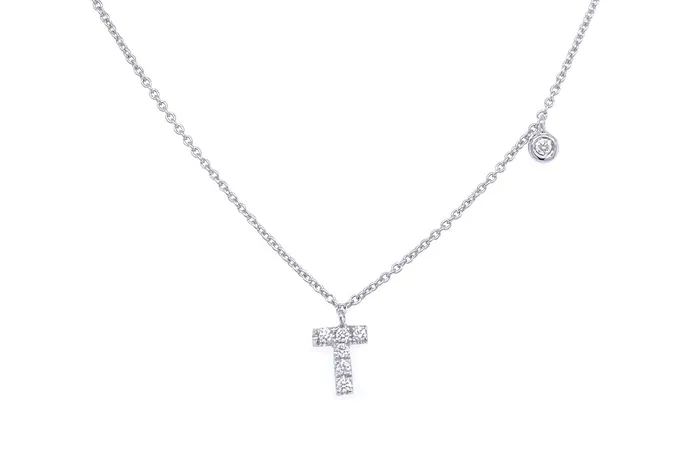 Necklace Initial Letter T White Gold with Diamond Albert Hern Necklaces