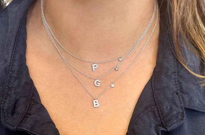 Necklace Initial Letter T White Gold with Diamond Albert Hern Necklaces