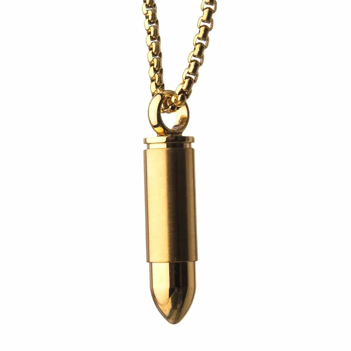 Necklaces INOX JEWELRY Golden Tone Stainless Steel Memorial Bullet Pendant with Chain Necklaces INOX JEWELRY Golden Tone Stainless Steel Memorial Bullet Pendant with Chain