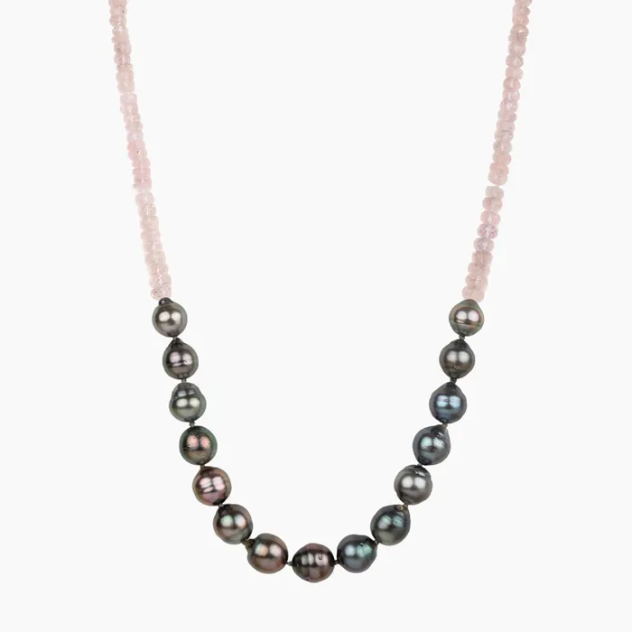 Necklaces misha hawaii Mana Nui Morganite Tahitian Pearl Necklace