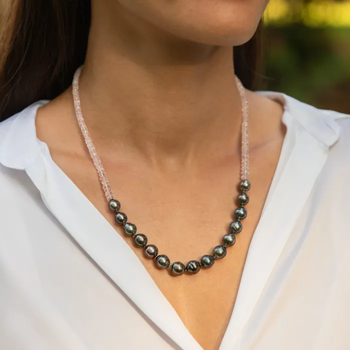 Necklaces misha hawaii Mana Nui Morganite Tahitian Pearl Necklace Necklaces misha hawaii Mana Nui Morganite Tahitian Pearl Necklace