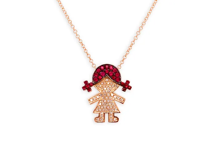 Necklaces Necklace 18kt Gold Girl with Ruby Hair Diamonds Albert Hern