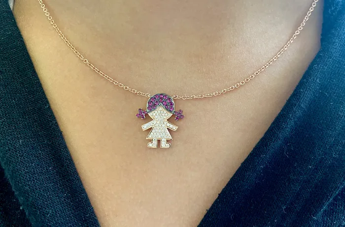 Necklaces Necklace 18kt Gold Girl with Ruby Hair Diamonds Albert Hern