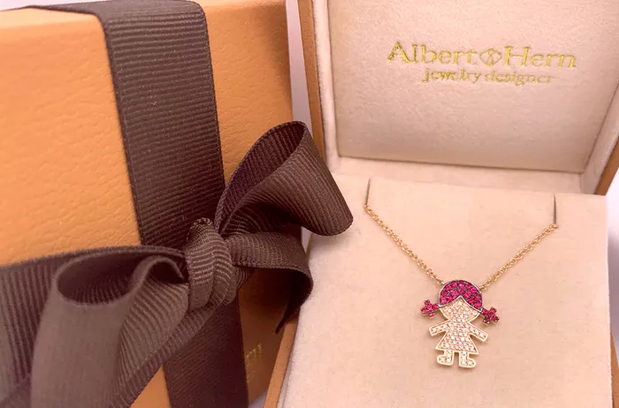 Necklaces Necklace 18kt Gold Girl with Ruby Hair Diamonds Albert Hern