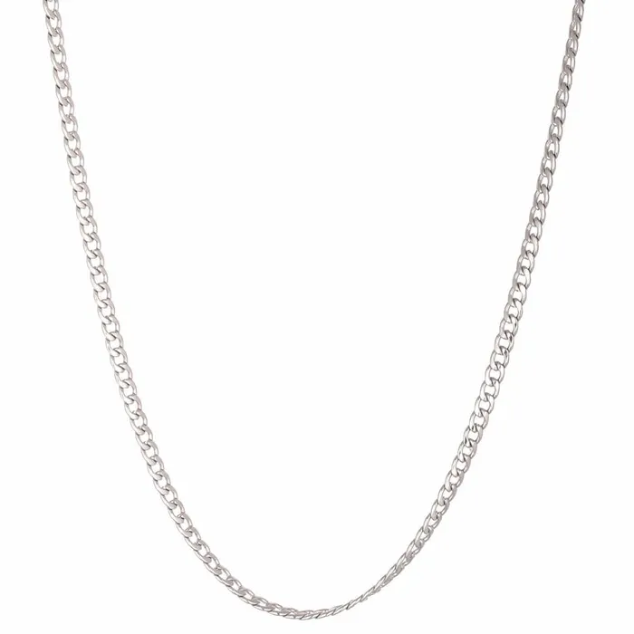 Silver Tone Stainless Steel 35 mm Flat Curb Polished Link Chain INOX JEWELRY Necklaces Silver Tone Stainless Steel 35 mm Flat Curb Polished Link Chain INOX JEWELRY Necklaces