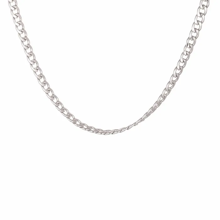 Silver Tone Stainless Steel 35 mm Flat Curb Polished Link Chain INOX JEWELRY Necklaces