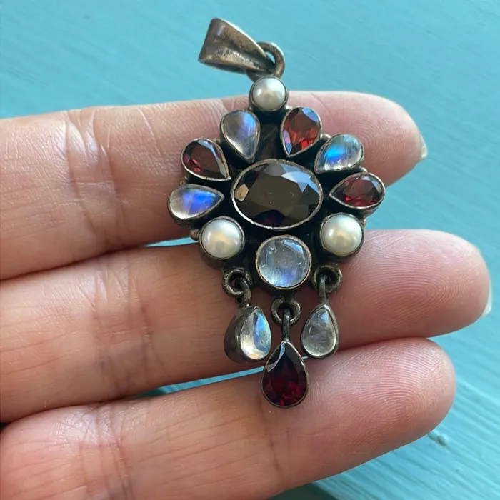 Vintage Paris Jewelry Necklaces Garnet Moonstone Pearl Pendant Sterling Silver Vintage Vintage Paris Jewelry Necklaces Garnet Moonstone Pearl Pendant Sterling Silver Vintage