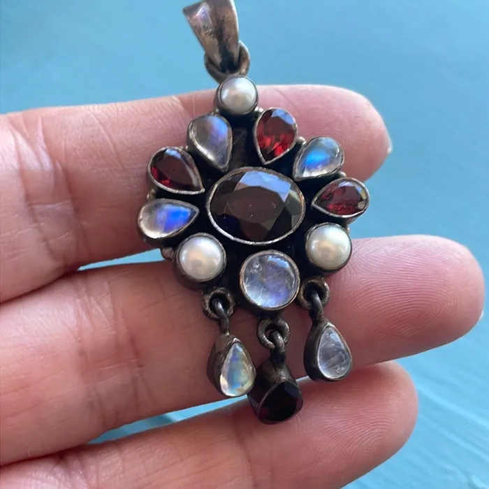 Vintage Paris Jewelry Necklaces Garnet Moonstone Pearl Pendant Sterling Silver Vintage Vintage Paris Jewelry Necklaces Garnet Moonstone Pearl Pendant Sterling Silver Vintage