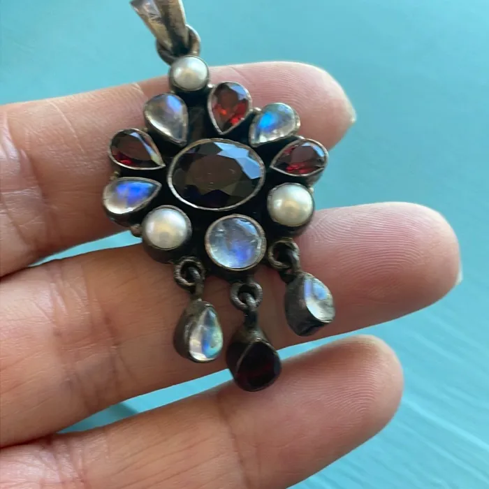 Vintage Paris Jewelry Necklaces Garnet Moonstone Pearl Pendant Sterling Silver Vintage Vintage Paris Jewelry Necklaces Garnet Moonstone Pearl Pendant Sterling Silver Vintage