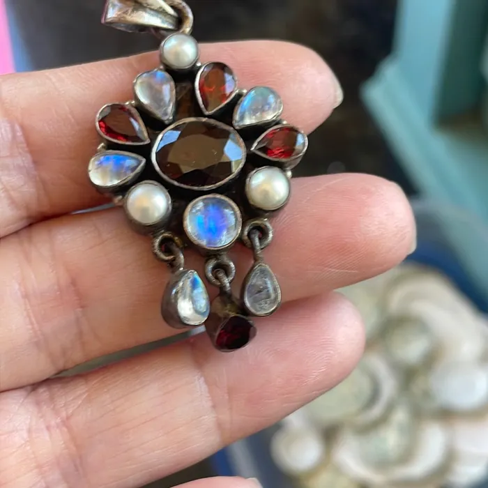Vintage Paris Jewelry Necklaces Garnet Moonstone Pearl Pendant Sterling Silver Vintage Vintage Paris Jewelry Necklaces Garnet Moonstone Pearl Pendant Sterling Silver Vintage