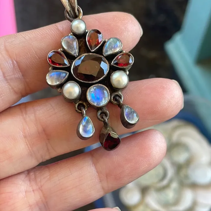 Vintage Paris Jewelry Necklaces Garnet Moonstone Pearl Pendant Sterling Silver Vintage Vintage Paris Jewelry Necklaces Garnet Moonstone Pearl Pendant Sterling Silver Vintage