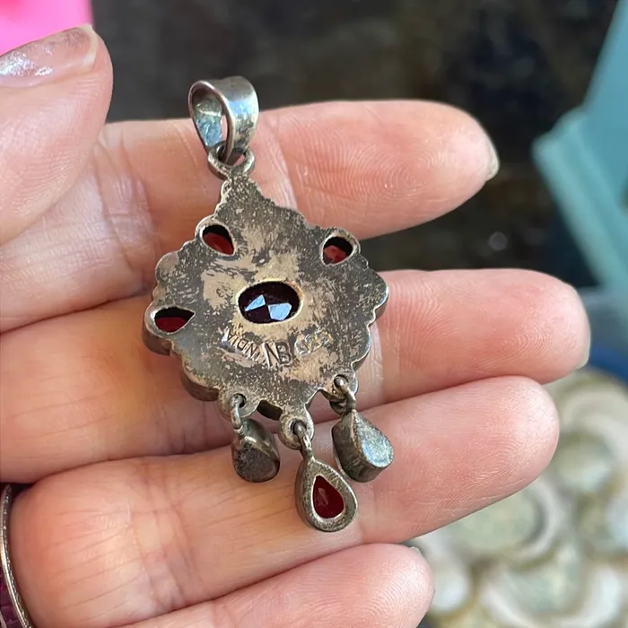Vintage Paris Jewelry Necklaces Garnet Moonstone Pearl Pendant Sterling Silver Vintage Vintage Paris Jewelry Necklaces Garnet Moonstone Pearl Pendant Sterling Silver Vintage