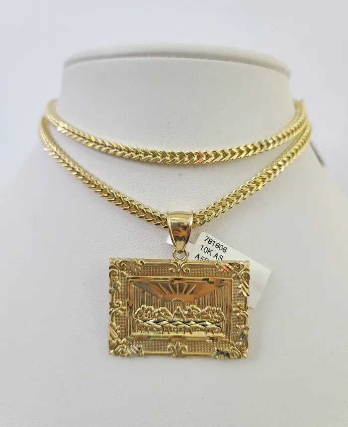 10K Franco Chain Last Supper Pendant Charm Necklace 2026 3mm Yellow Gold SET Gold and Diamond Necklaces 10K Franco Chain Last Supper Pendant Charm Necklace 2026 3mm Yellow Gold SET Gold and Diamond Necklaces