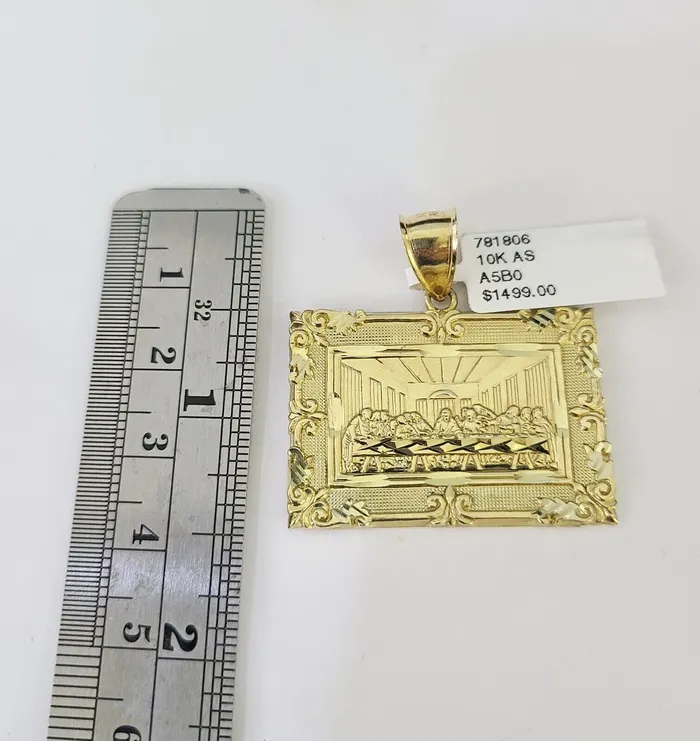 10K Franco Chain Last Supper Pendant Charm Necklace 2026 3mm Yellow Gold SET Gold and Diamond Necklaces