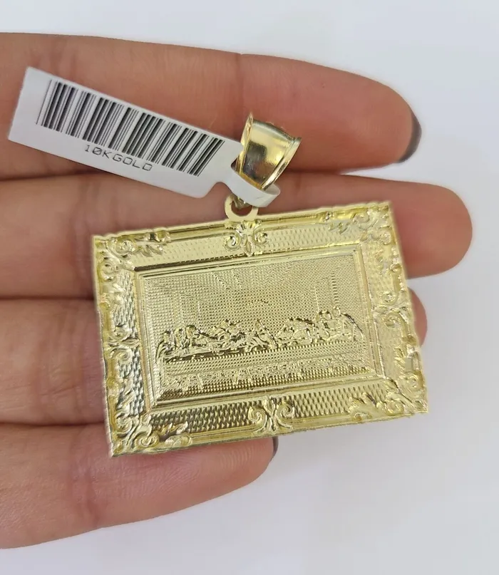 10K Franco Chain Last Supper Pendant Charm Necklace 2026 3mm Yellow Gold SET Gold and Diamond Necklaces