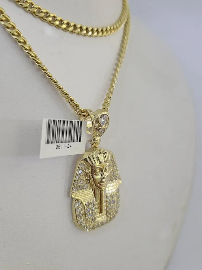 10k Miami Cuban Chain Pharaoh Charm Set 4mm 1828 Necklace Pendant Gold Globalwatches10 Necklaces