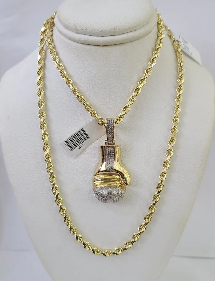 10k Solid Rope Chain Boxing Gloves Charm Diamond Set 4mm 2028 Necklace Gold globalwatches10 Necklaces 10k Solid Rope Chain Boxing Gloves Charm Diamond Set 4mm 2028 Necklace Gold globalwatches10 Necklaces