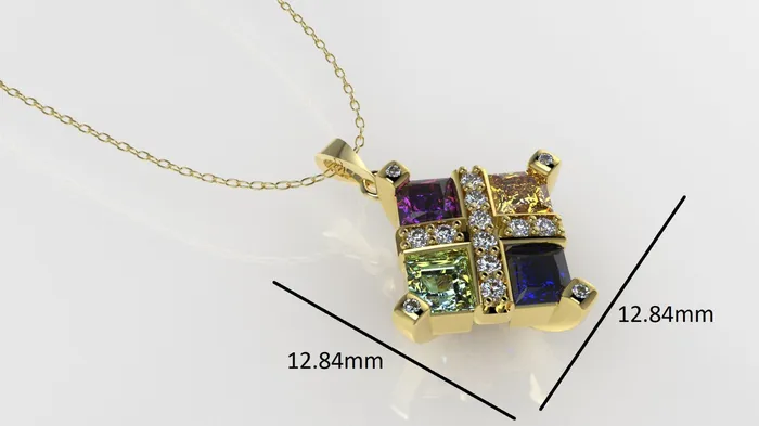 14K Gold Pendant with 18 Color Stones STT Prong and Bezel Princess Style Cut Chanel Only Pendant Jcm 21 jewelry Necklaces