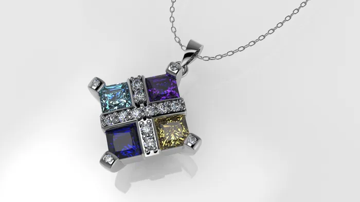 14K Gold Pendant with 18 Color Stones STT Prong and Bezel Princess Style Cut Chanel Only Pendant Jcm 21 jewelry Necklaces