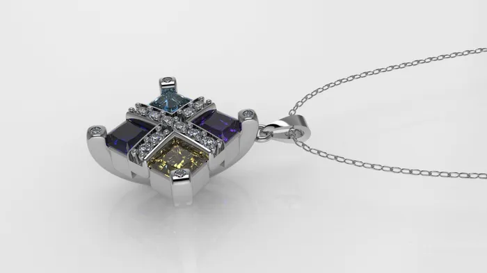 14K Gold Pendant with 18 Color Stones STT Prong and Bezel Princess Style Cut Chanel Only Pendant Jcm 21 jewelry Necklaces